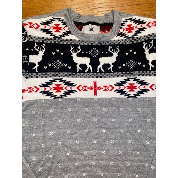 Holiday Reindeer Pattern Mens Gray Sweater - Picture 3 of 4
